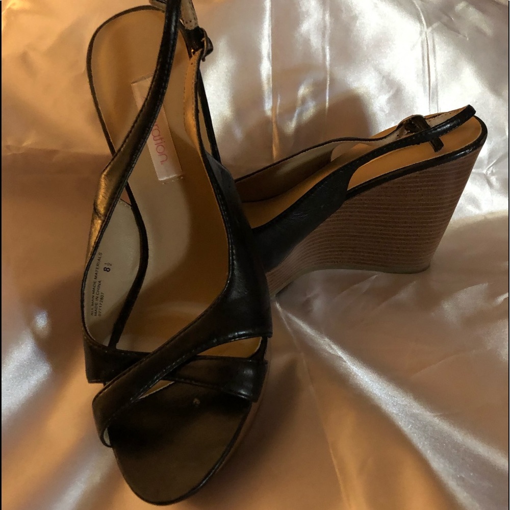 Black wedge sandals